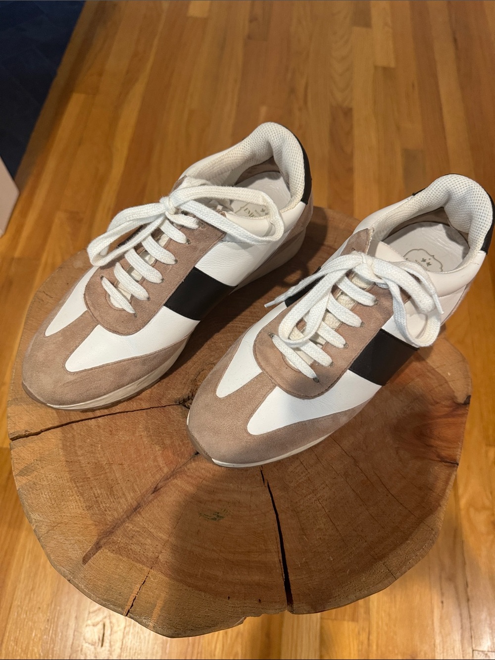 Emerson Fry White, Taupe & Black Women's Retro Runner Sneakers